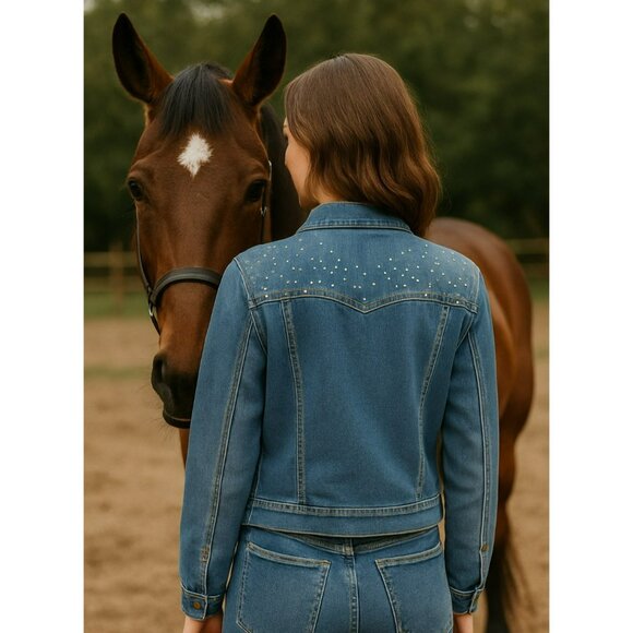 Denim Jacket With Rhinestone Studded Yoke H&J Womens Medium - Picture 2 of 11